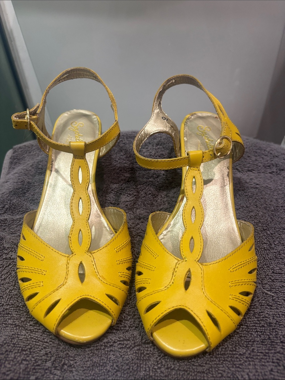 Seychelles Yellow Peep-Toe Ankle Strap Heels